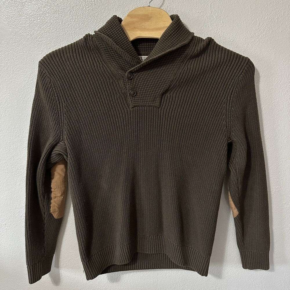 Duluth Trading Co Mens Size Large Brigadier Shawl Collar Sweater Green Fisherman